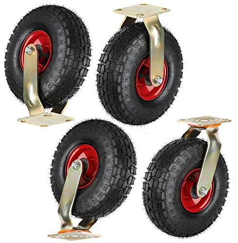 4 Stück Schwerlastrollen 200mm/250mm Set, Luftreifen Gummi Rollen (Vakuum) Schlauchlos, Schwarz-rot Lenkrolle Für Trolleys Möbelroller Werkbank Transportroller, Tragfähigkeit:300KG