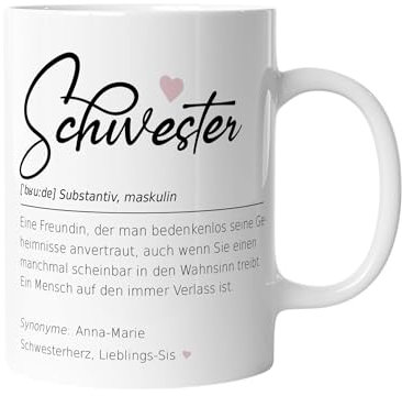 timalo® Coole Tasse mit Namen | Definition Schwester | Personalisierte Kaffeetasse Geschenktasse zum Geburtstag für Frauen | mug-def-05