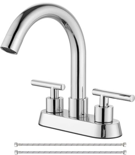 Cinwiny 4 Inch Centerset Bathroom Sink Faucet Double Hole 2 Handle Lavatory Vanity Faucet Swivel Spout 360° Basin Faucet Deck Mount Mixer Tap,Polish Chrome