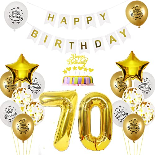 Luftballon 70. Geburtstag deko mann Gold Weiß Geburtstagsdeko 70 Jahre Geburtstag dekoration Weiß Gold Folien Ballon 70 Geburtstag frau junge deko Tortendeko 70th Happy Birthday deko