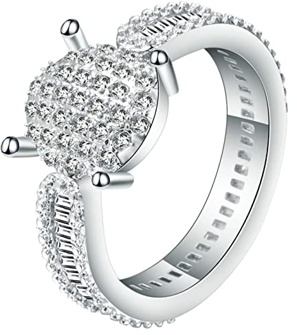 Homxi Eheringe Silber Damen,4 Zinken mit Rund Zirkonia Silber Ringe Frauen Kupfer Eheringe und Verlobungsringe Größe 52 (16.6)