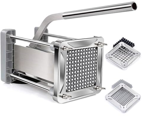 Sopito Pommesschneider, Pommes Frites Schneider Edelstahl Professioneller French Fries Cutter mit 6x6mm und 12x12mm Klinge für Küche