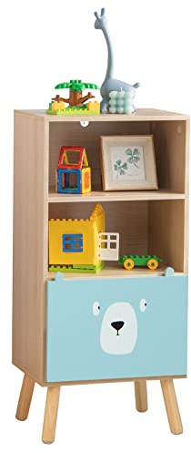 COSTWAY Bücherregal Kinder mit 3 Ebenen, Kinderregal Holz mit Schublade & 2 offenen Fächer, Spielzeugregal Aufbewahrungsregal für Kinderzimmer Spielzimmer, 40,5 x 29 x 85 cm (Modell 1)