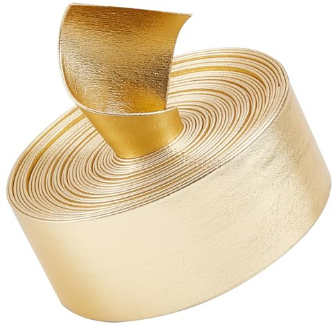 GORGECRAFT 5m Goldfarbener Metallic-Lederstreifen 30mm Breit Flache Glänzende PU-Lederbänder Glänzendes Leder Spitzenabstreifer Perlenschnur Doppelseitiges Lederzubehör Kunstkordel Zum Basteln Schmuck