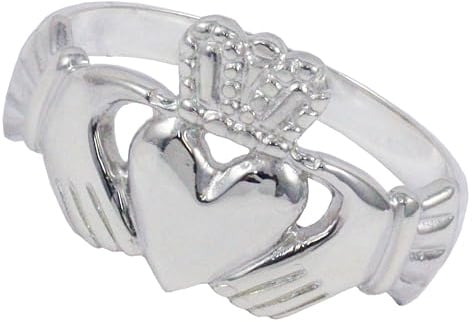 Anello Claddagh celtico irlandese pesante in argento sterling con cuori e mani di corona, misura 11 - Z3, gioielli realizzati nel Regno Unito, con cofanetto regalo, Argento sterling