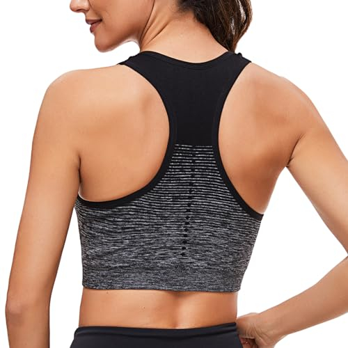Sykooria Damen Sport BH Gepolstert Bustier Damen BH ohne Buegel Racerback Push up BH mit Farbverlauf Sport Top für Yoga Fitness, Schwarz, XL