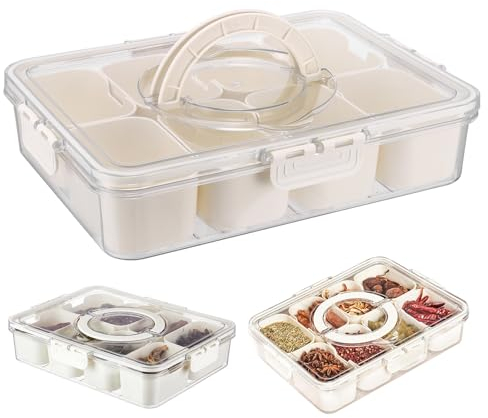 Divided Serving Tray with Lid, Removable Divided Platter Food Storage Containers with 8 Compartment, for Spices, Candy, Fruits, Nuts, Snacks, For Party, Entertaining, Picnic