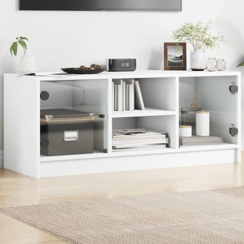 ShGaxin 836371 Meuble TV avec portes en verre blanc 102 x 37 x 42 cm