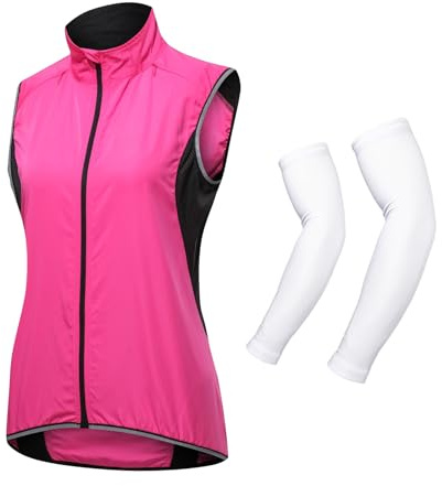 ARMAAN wasserdichte regensichere Fahrradweste für Damen Warnweste mit Stehkragen reflektierende Softshell-Laufjacke atmungsaktive Sonnenschutzweste mit Ärmeln,Pink-M