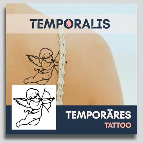 Fake Tattoo Engel – Temporalis® | Temporäre Tattoos für Erwachsene – EU-zertifizierte Kosmetik, vegan & wasserfest – Hält 1 bis 2 Wochen [ Cupidon ]