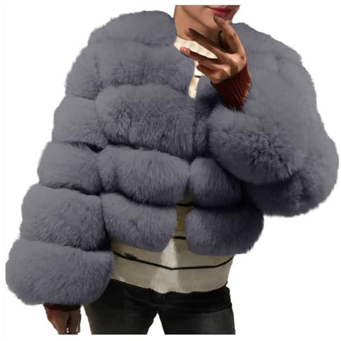 FGVFCS Kunstfelljacken für Damen, Wintermantel, warm, dick, flauschig, Overcoat, offene Vorderseite, Strickjacken, lange Ärmel, Rundhalsausschnitt, Thermojacken, elegante Abend-, Hochzeitsmäntel,