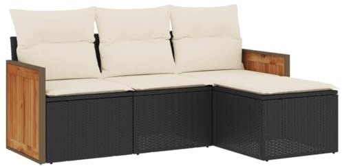 HETFTJN Eckbank Mit Tisch Lounge Möbel Outdoor Gartensofa Campingtisch Mit Stühlen - 4-TLG. Garten-Sofagarnitur mit Kissen Schwarz Poly Rattan für Terrasse Garten Café Hof