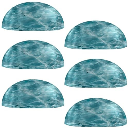 6 Pcs Shell Cup Handles, Teal Blue Marble Drawer Pull Handles, Semi Circle Kitchen Cupboard Door Handles and Knobs, Furniture Cabinet Dresser Knobs Handles with Screws