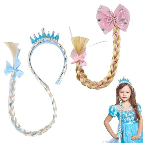 Perücke Rapunzel Kinder, 2 Stücke Rapunzel Zopf Mädchen, Lassen Sie Ihr Mädchen mit Krone und Bowknot-Haarschmuck Wie Eine Prinzessin Aussehen, Geeignet für Karneval, Party
