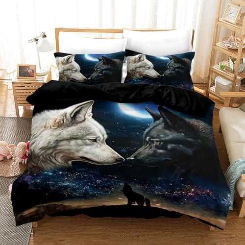 IUNTWEIE Bettwäsche Wolf 135x200,3D Tier Wolf Bettbezug mit Reißverschluss Wolf-Motiv Soft Weiche und Angenehme Schlafkomfort Microfaser Bettbezug (Wolf-1, 135x200cm)