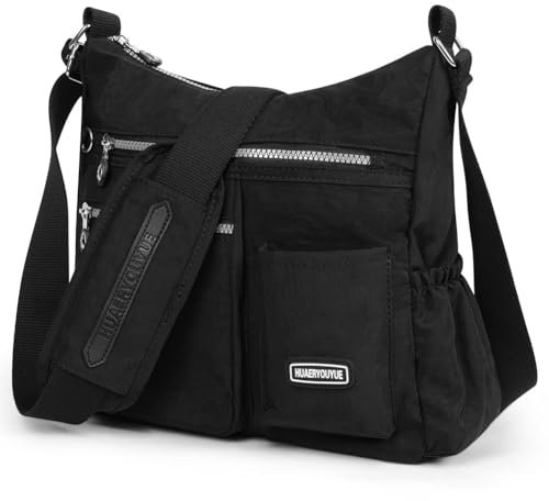 Aucuu Leichte Damen-Umhängetasche, Wasserdichte Nylon Crossbody Bag, Multi Pocket Handtasche Groß, Nylon Schultertasche für Damen und Herren, Gross Messenger Bag für Einkaufen Reisen Schule