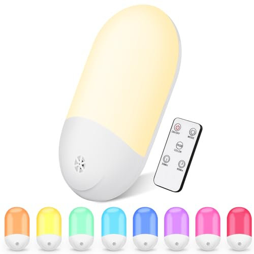 HOTUT Nachtlicht Steckdose mit Dämmerungssensor, RGB Nachtlampe Kinder mit Timer & Fernbedienung, LED Nachtlicht Steckdose Kinder, Nachtlicht für Kinderzimmer, Treppenaufgang, Flur