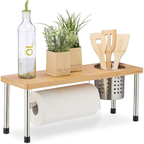 DECODEKO Organizador de Cocina 4 en 1, Soporte para Cubiertos, Especiero y Portarrollos, Bambú