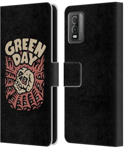 Head Case Designs Offizielle Green Day Skull Spider Graphics Leder Brieftaschen Handyhülle Hülle Huelle kompatibel mit Nokia C210