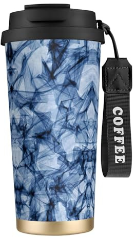 HKHLHLH Dark Blue Marble Coffee Travel Mug,316 Stainless Steel Mug with Lanyard, Hot and Iced, Insulated Tumbler