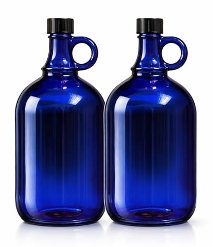 Jelly Joker 2x 2L Blue Glass Bottle with Screw Cap and Handle – Cobalt Blue Glass Bottles for Storing Water, Juices, Oils, and Liquids