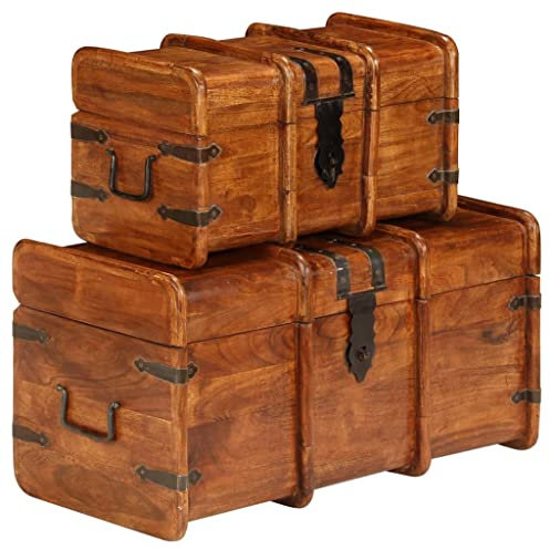 vidaXL Akazienholz Massiv 2X Schatztruhe Sheesham-Finish Schatzkiste Truhe