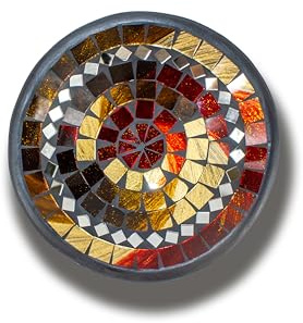 Woru Glas-Mosaik-Schale mit hintermalten Glassteinen belegt - Dekoschale 15 cm, Farbe:rot/gold