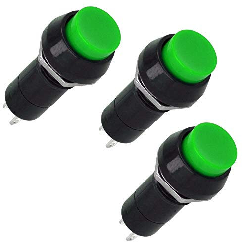 WITTKOWARE PBS-11A 3 Stück 17mm Druckschalter mit 12mm Einbaudurchmesser, 1-polig, EIN/AUS, 1A/250V~, Taste grün