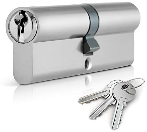 XFORT : Serrure à cylindre européen 40/55 chromé (95mm), serrure à barillet européen pour porte avec 3 clés, serrure de porte anti-choc, anti-perçage et anti-crochetage avec clé.