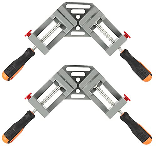 HOIGON 2 Pack Double Handle Corner Clamp, 90 Degree Right Angle Corner Clamp with Adjustable Swing Jaw Aluminum Alloy for Woodworking, Welding, Framing