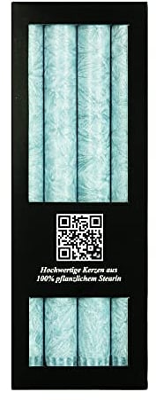 Bütic GmbH 4 Stearin Stabkerzen durchgefärbt 250mm x Ø 22mm - Marmorierte Kerzen mit rückstandsfreiem Abbrand, 10h Brenndauer, rußarm, geruchsneutral, Farbe:Eisblau