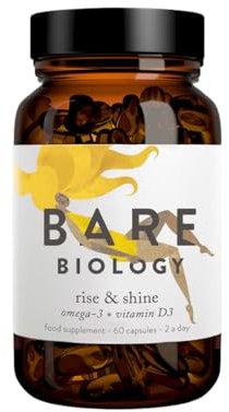 Bare Biology Omega 3 Capsules High Strength + Vitamin D3 - Rise & Shine (30 Servings) 1,600mg Pure Omega 3 Fish Oil EPA 1,035mg DHA 470mg Plus D3 Vitamin 1,000iu. High Strength Omega 3 Supplements