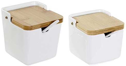 D,casa - Salero y azucarero de Cocina Basic con Tapa Madera, cucharitas Incluido