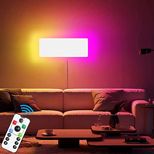 ANKBOY LED Innen Weiß Wandlampe mit Schalter und Stecker, RGB Dimmbar Rechteck Wandleuchte mit Fernbedienung Aluminium 15W Bunt Stimmungs Beleuchtung für Wohnzimmer Schlafzimmer Flur Korridor Treppen