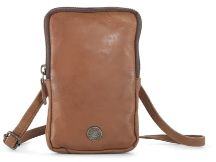 Cas8 LOLA Handytasche zum Umhängen, Smartphonetasche aus 100% Leder mit RFID-Schutz, Umhängetasche für Frauen, 6 Kartenfächer, verstellbarer & abnehmbarer Gurt, cognac