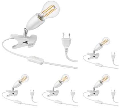 ledscom.de 5 Stück E27 Klemmleuchte LIK, weiß inkl. LED Lampe Filament 1600lm warmweiß