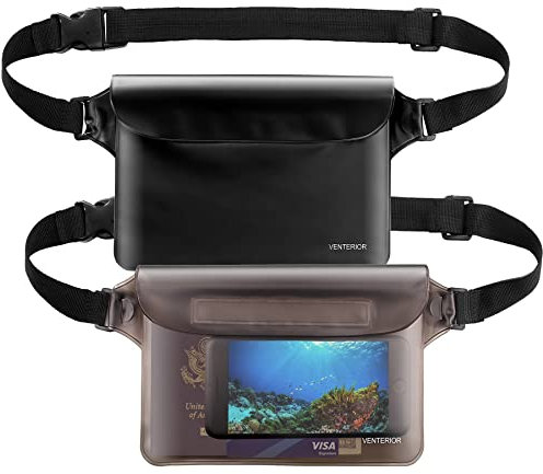 Wasserdichte Hüfttasche, 2er-Pack, Strandzubehör, wasserdichte Bauchtasche zum Schwimmen, Schnorcheln, Segeln, Kajakfahren, Pool, Wasserparks, hält Ihre Handy-Brieftasche sicher und trocken (schwarz