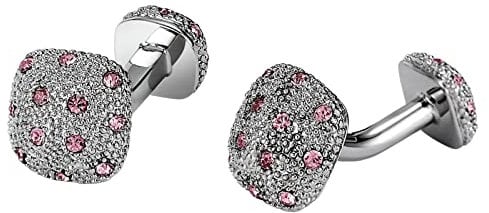 Homxi Manschettenknöpfe Herren Retro,Rechteckig Zirkonia Rosa Manschettenknöpfe Edelstahl Personalisiert Manschettenknöpfe Herren Set Silber Rosa