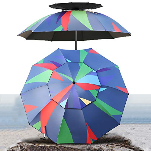Paraguas de Pesca Patio Basculante 2.2m/2.4m Toldo Doble Impermeable, Rotación de 360° para Jardín Playa Pesca (A 220CM)