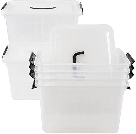 Saedy 6 Packs Clear Plastic Storage Boxes with Lids and Handles 12 Litres