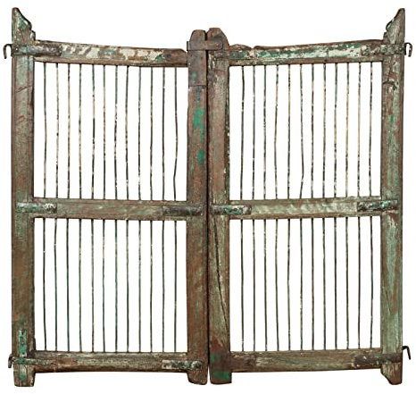 Biscottini Puerta de madera grande para exterior L102XPR3XH94 cm | Puerta de jardín de madera maciza y hierro | Puerta de madera para exterior