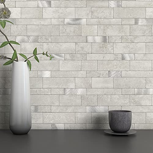 M MOFIT 3d Selbstklebende Wandfliesen Küche,Matte Marmor Mosaikfliesen Selbstklebend Steinoptik Metro Fliesen Ziegel Wandaufkleber Bad Wasserdichte(10 Matten,Zementgrau)