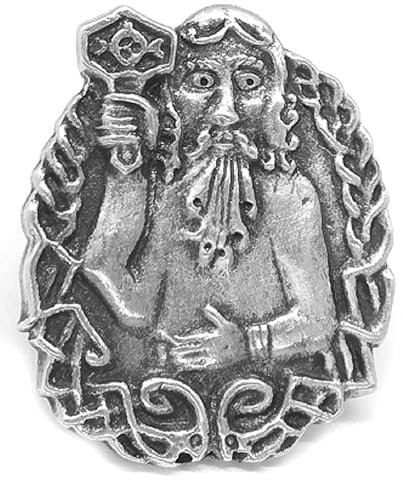 Viking figure of Thor with Hammer Pin Badge in a Grey Burlap Pouch