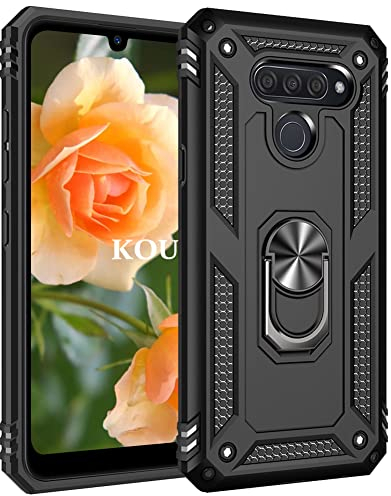 KOUYI Kompatibel mit LG K50/Q60 Hülle, Handyhülle Cover TPU Magnetische Bumper Stoßdämpfung Schutzhülle Stoßfest Cover Case mit 360 Grad Drehbar Ringhalter für LG K50/Q60 (Schwarz)