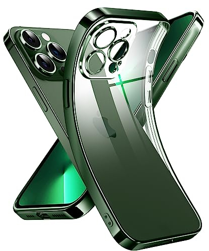 Supdeal Coque Crystal Clear pour iPhone 13 Pro Max, Jamais Jaune avec Protection de la Caméra, Étui Housse de Téléphone Portable Transparente en Silicone Ultra Fine et Légère, 6,7, Vert Foncé