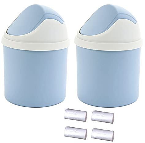 ZGWANSUI 2 x Schreibtisch-Mülleimer mit Schwingdeckel und 120 Müllbeutel, Mini-Arbeitsplatten-Mülleimer für den Schreibtisch, kleiner Mülleimer für Tisch, Theke, Schminktisch, Zuhause, Büro, Auto,