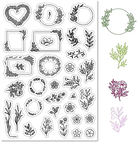 craspire Blumen-Stempel, Blätter, Kranz, Pflanze, Silikon, Klare Stempel, Siegel, Vintage, Transparente Silikonstempel Für Valentinstagskarten, Basteln, Scrapbooking, Tagebuch, Fotoalbum, Dekoration