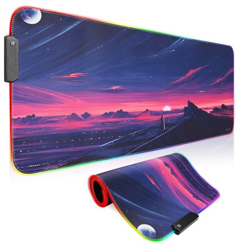 Bimormat XXL Gaming RGB Mouse Mat,LED Anime Large Mouse Pad,800x300x3mm,10 Light Modes Extended Mousepad Non-Slip Rubber Base and Waterproof Surface Desk Mat for Gaming(80x30 UK-FGluori)