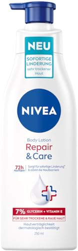 NIVEA Repair&Care, lozione per il corpo, idratante e non grassa, in pratico dispenser di pompa, lozione ad assorbimento rapido con vitamina E e glicerina, per pelle secca e ruvida (250 ml)