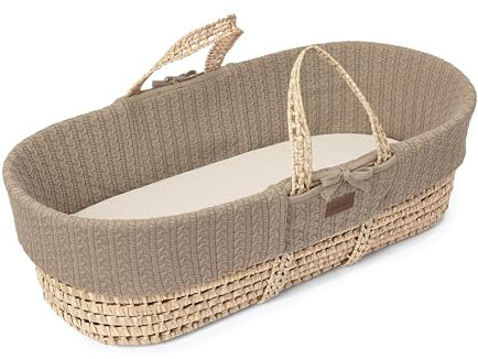 The Little Green Sheep Natural Knitted Moses Basket and Mattress - Truffle